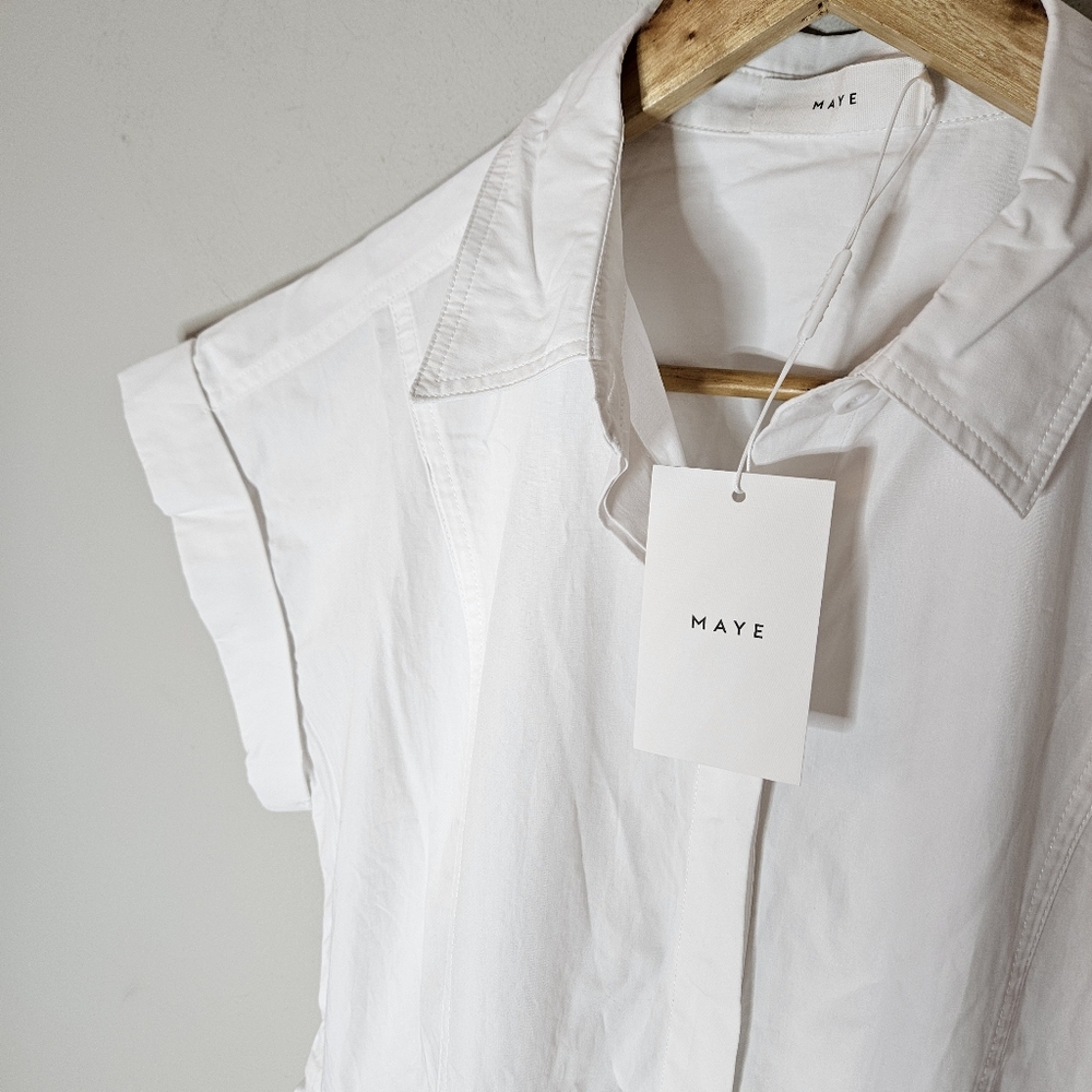 Maye Gracie Shirtdress Midi Maxi Dress White Cotton Cap Sleeves S Small NWT - Picture 6 of 12